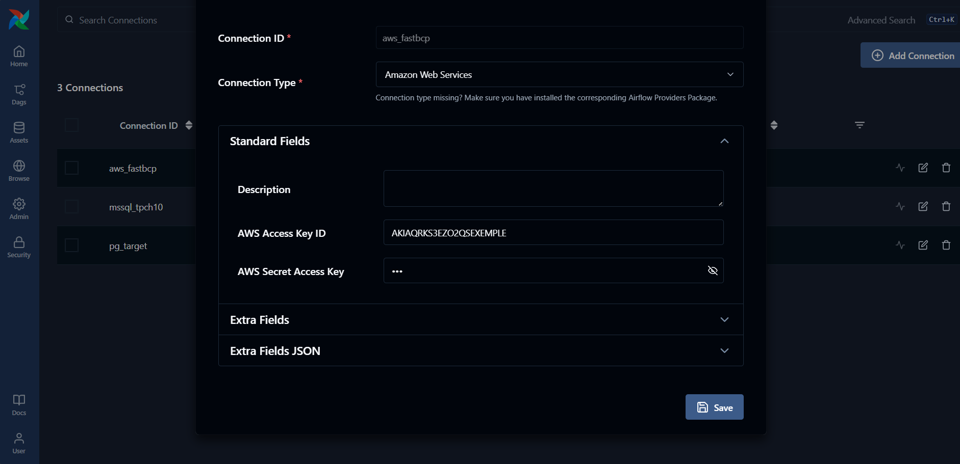 AWS connection configuration