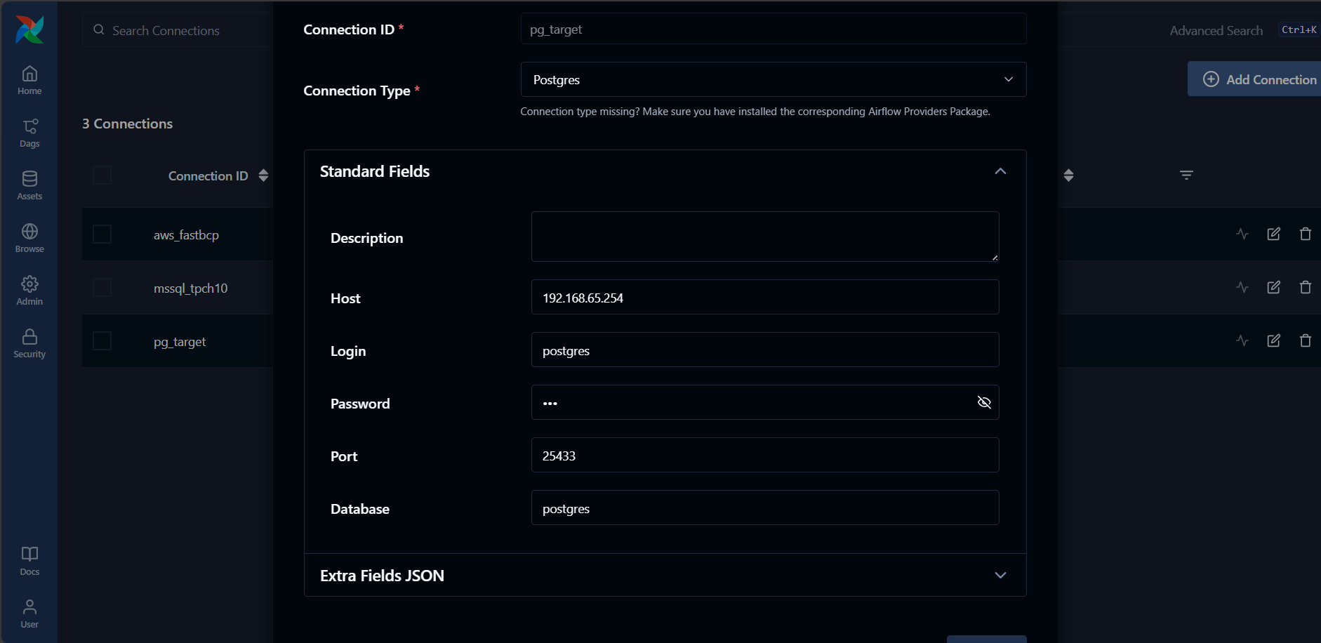 PostgreSQL connection configuration