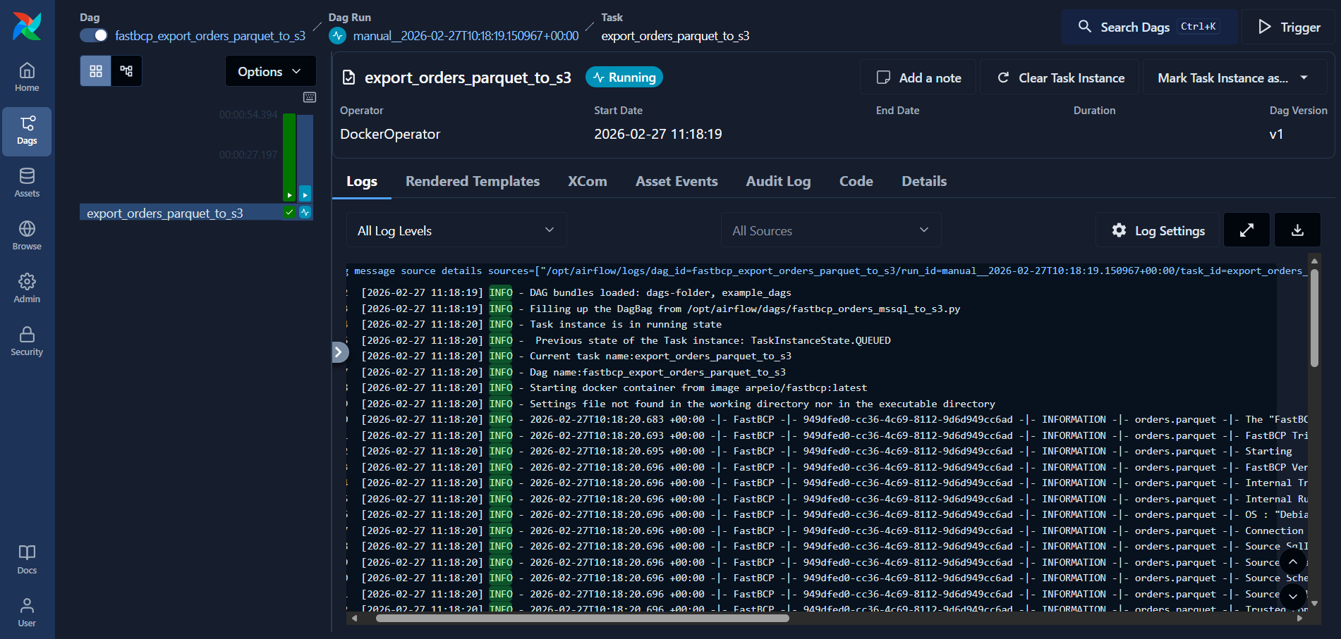 FastBCP DAG execution in Grid view