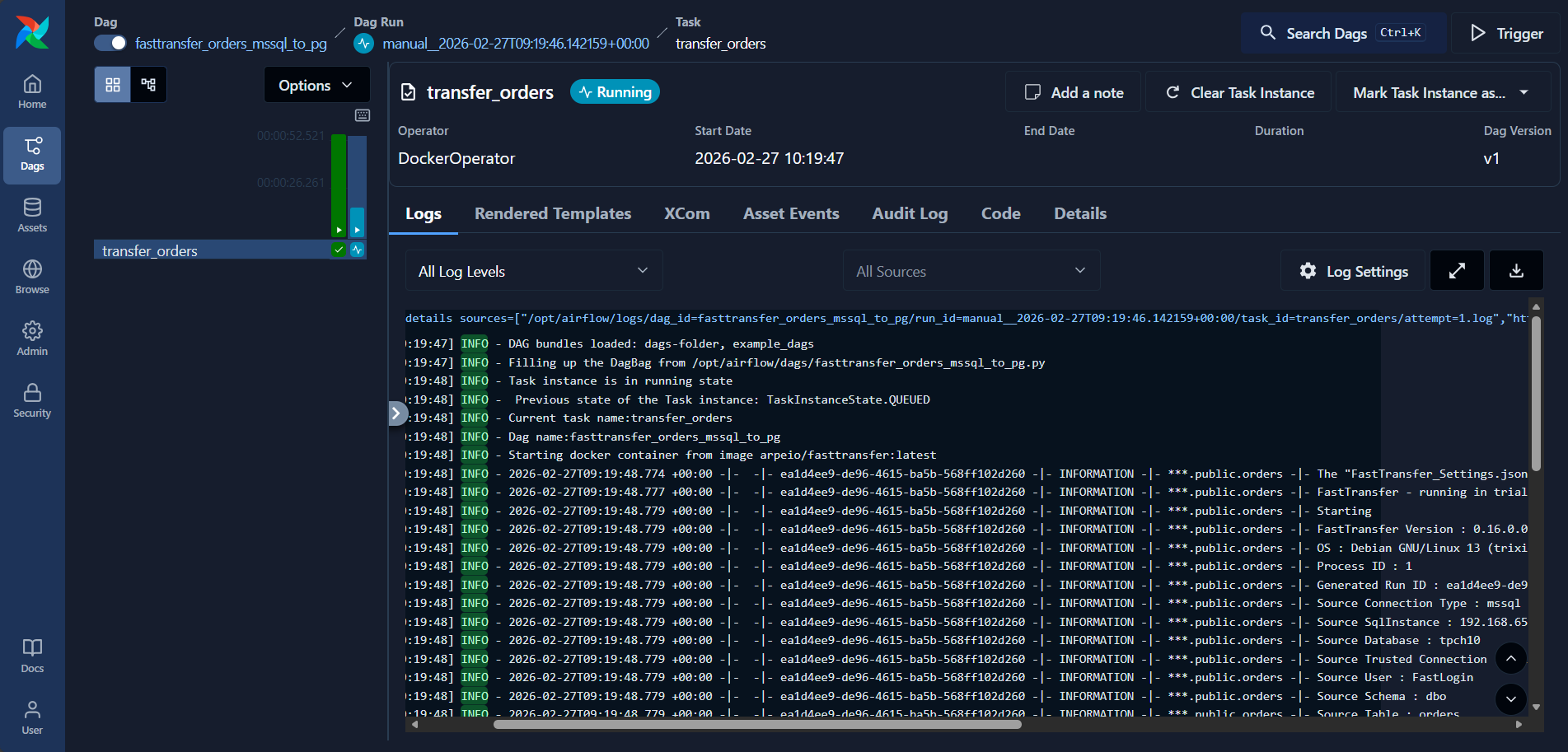 FastTransfer DAG execution in Grid view