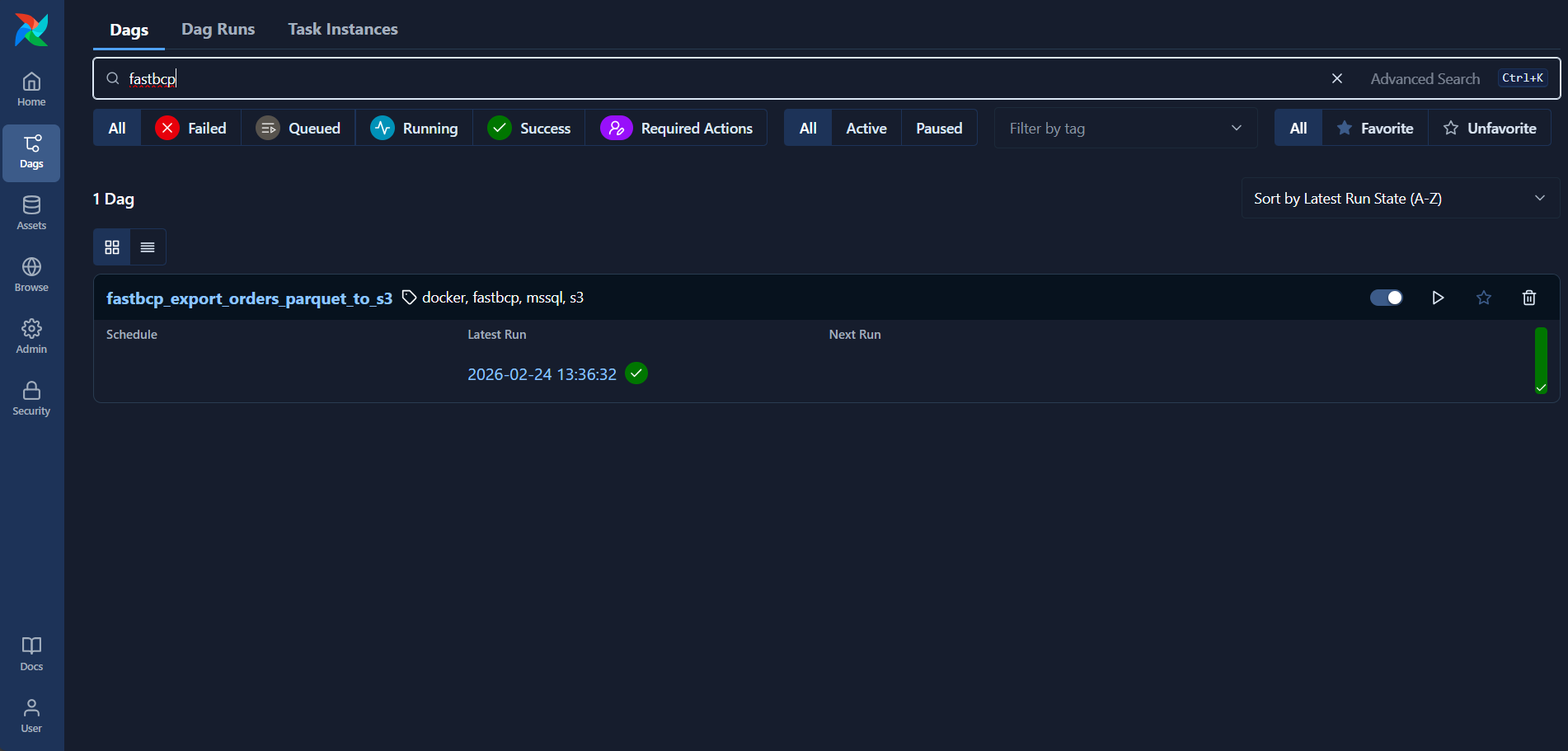 FastBCP DAG in Airflow UI