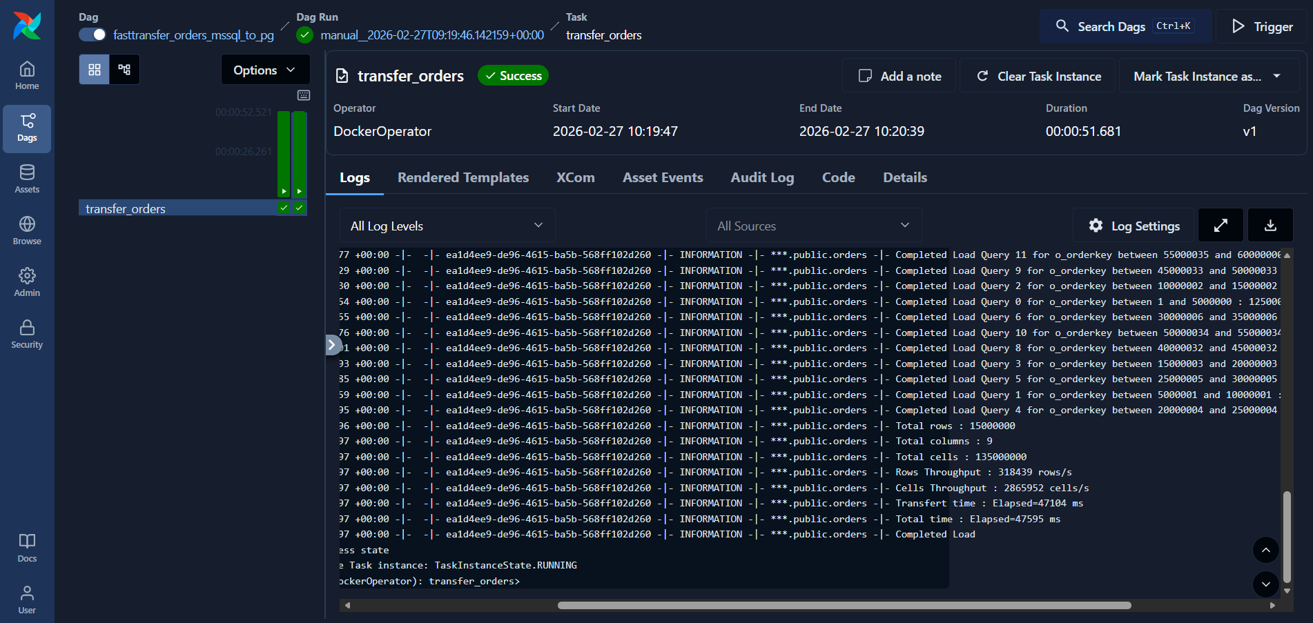 FastTransfer task logs