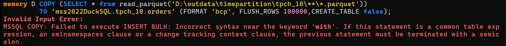Insert into existing table fails