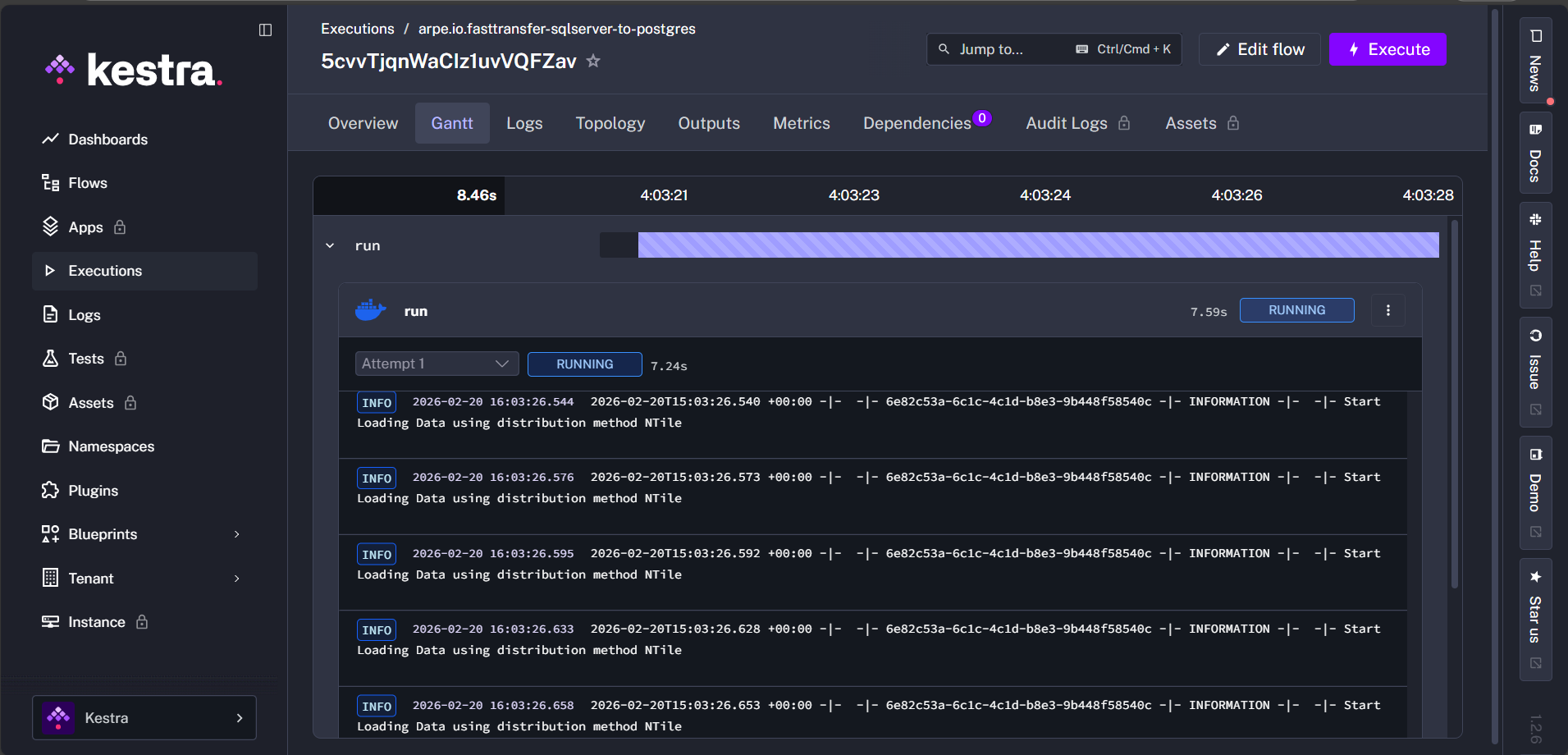 FastTransfer real-time logging