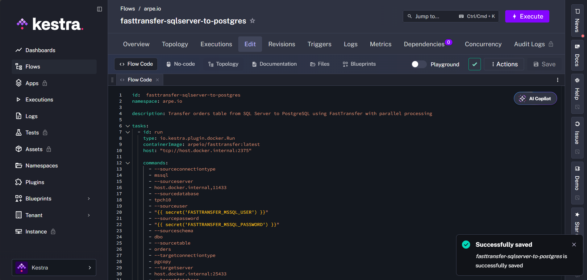 FastTransfer workflow in Kestra