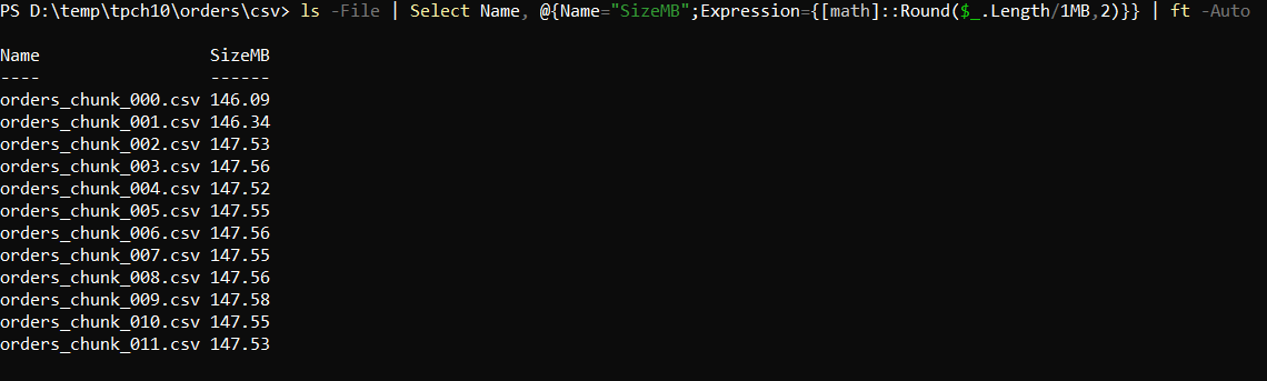 TPC-H orders CSV files