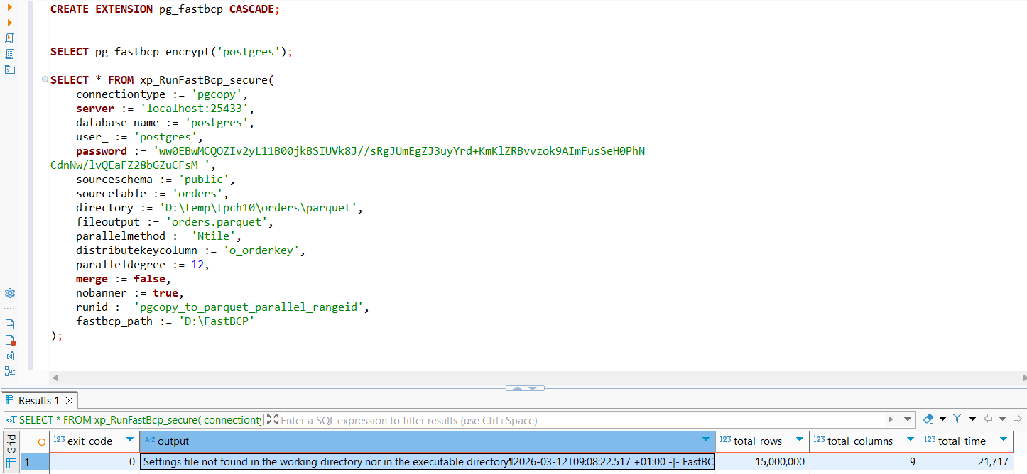 pg_fastbcp execution result