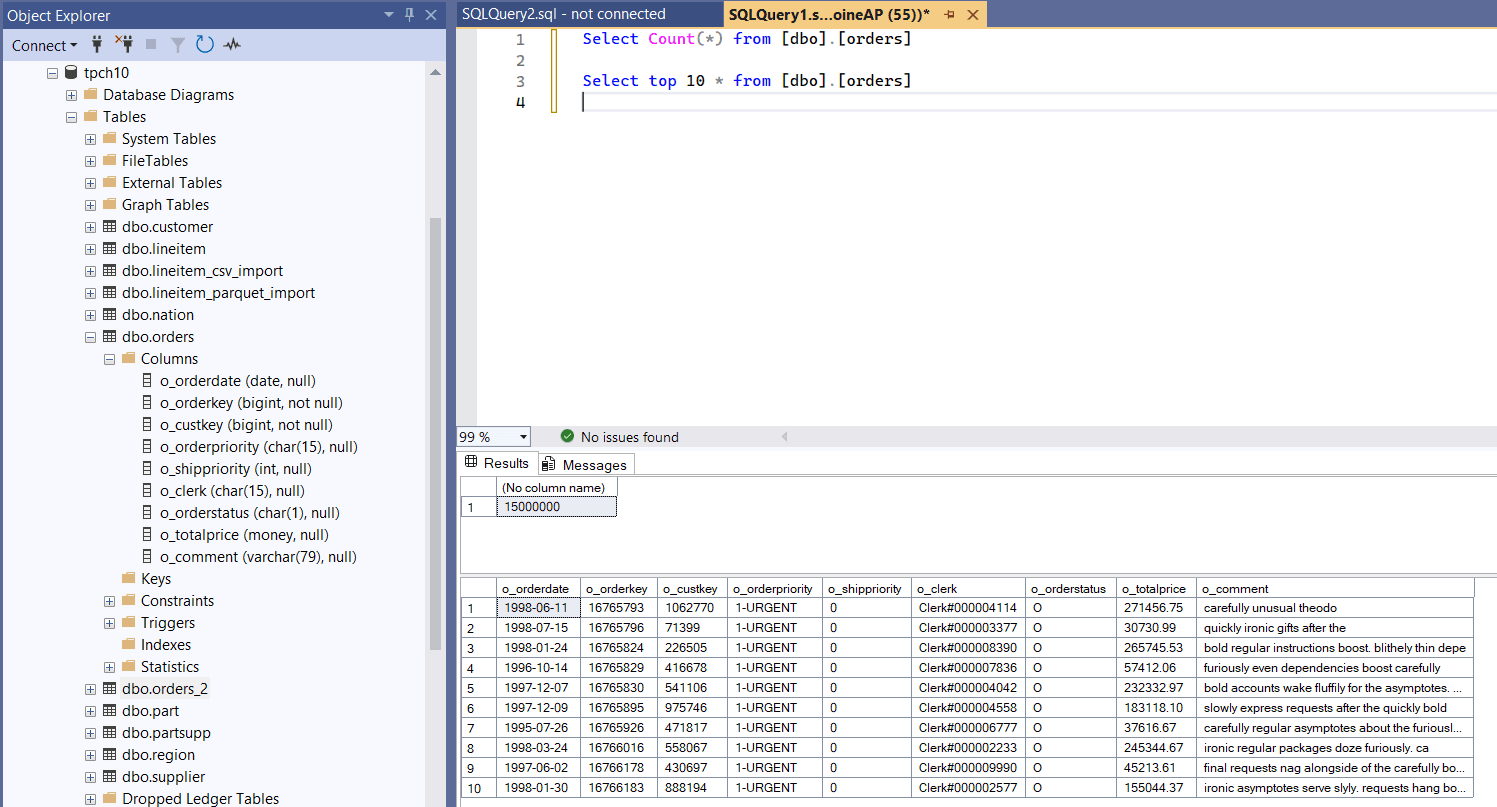 Orders table in SQL Server