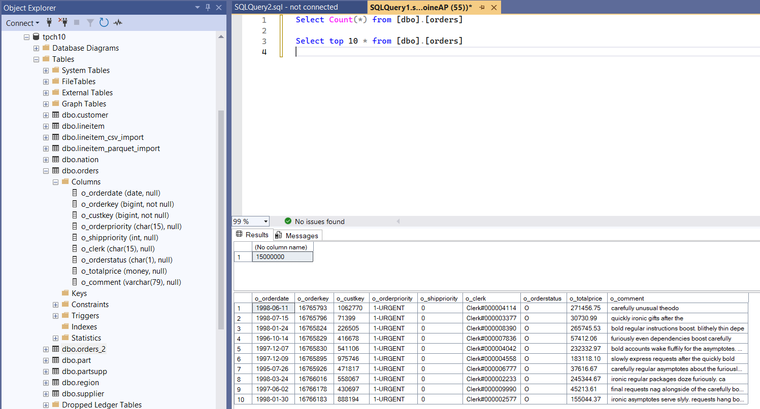 Orders table in SQL Server