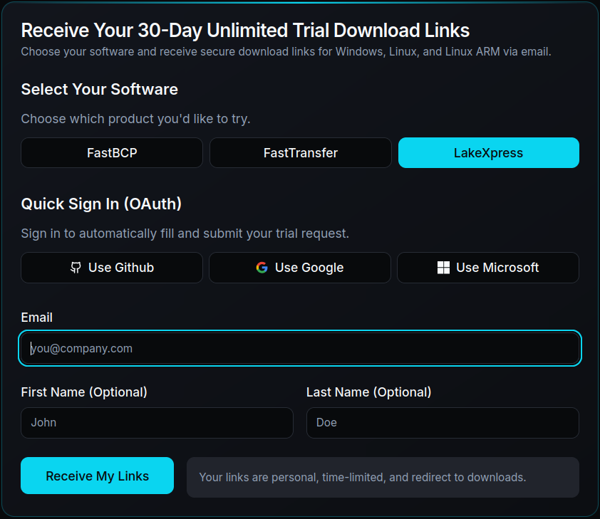 Trial request popup