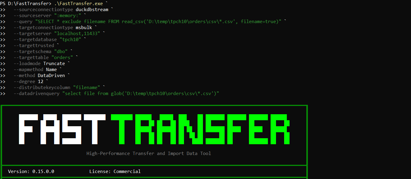 FastTransfer import command