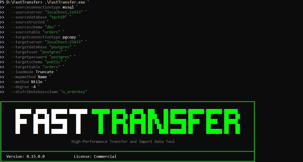 FastTransfer import command